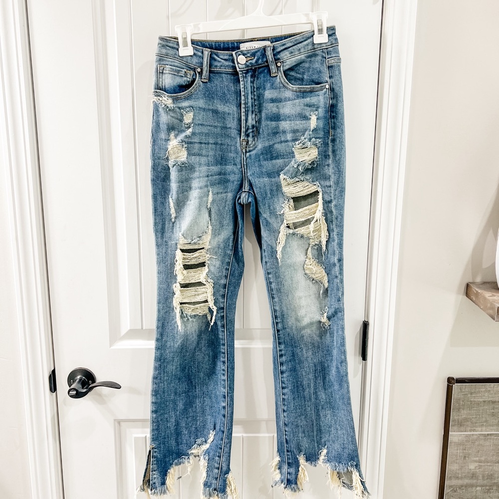 Risen Distressed Blue Ankle Jeans